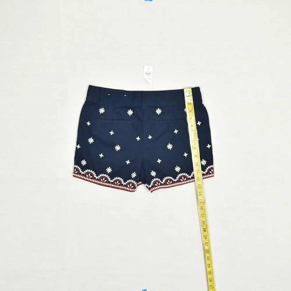 NEW Loft Women Bermuda Floral Shorts Zip Cotton Blue Size 2 4